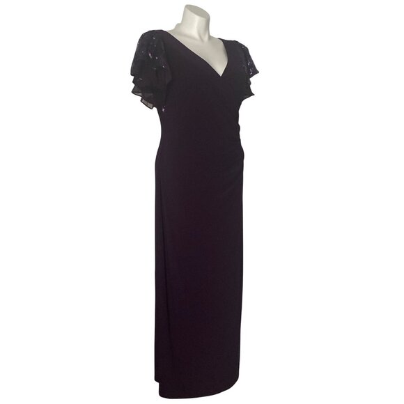 Lauren Ralph Lauren NWT $190 Purple Flutter Sleeve Sequin Accent Gown Size 18 - Picture 3 of 10